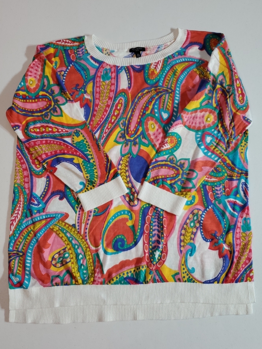 Talbots LP Multicolor Coachella Inspired Paisley Crewneck Sweater Boho Hippie